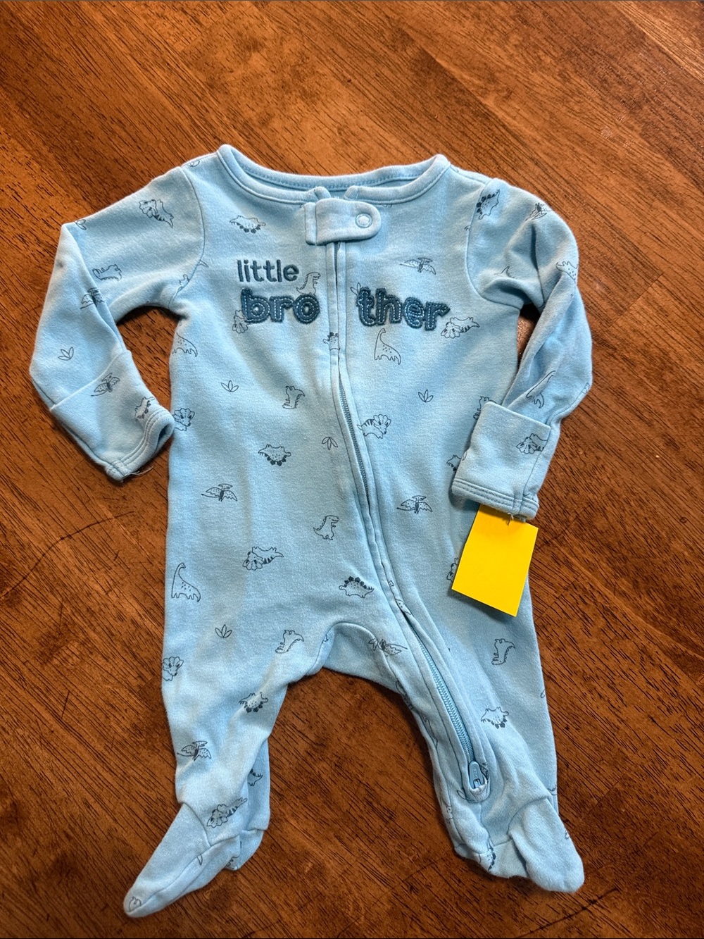 Light Blue 'Little Brother' Dino Footed One-Piece